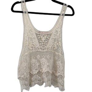Boho Crochet Lace Tank Top Cream Sleeveless Festival Blouse Western Size Medium